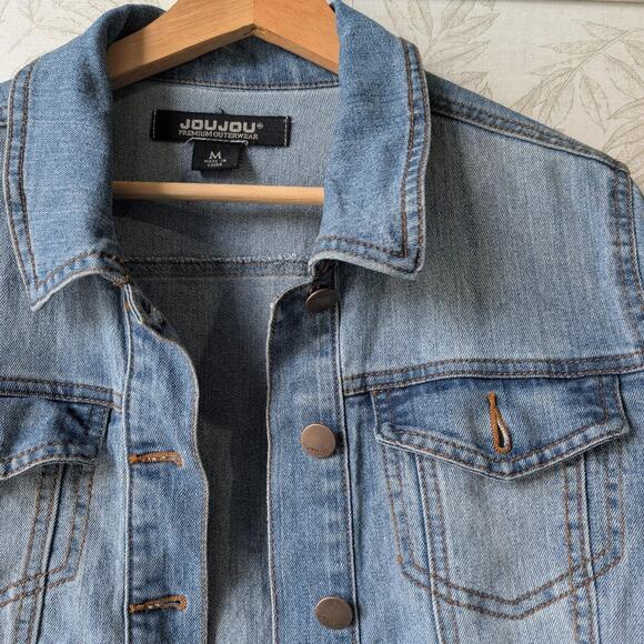 JOUJOU Light Wash Cropped Denim Trucker Jacket Size M - Picture 2 of 7